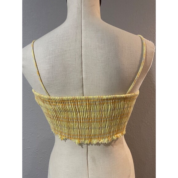 Zara Women’s Cotton Smocked Crop Top size M Square Neck Fringe Trim Boho Beach - Picture 4 of 7